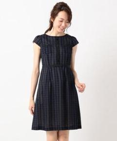 【洗える！】ARABESQUE ドレス ギンガムチェック ワンピース ネイビー