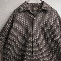 古着 レトロ シャツ 総柄 ゾウ柄 柄シャツ 開襟 オープンカラーシャツ 半袖