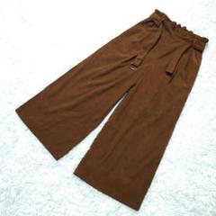 ベルト付 ワイドパンツ タックパンツ オフィス カジュアル 茶 ブラウン M