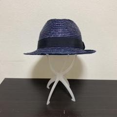 ネイビー 麦わら帽子 ブラックリボン