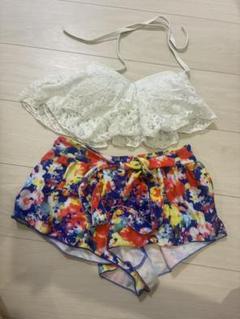 セパレート水着 ホワイトレースと花柄