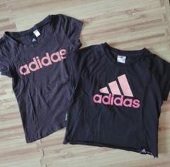 adidas 半袖 Tシャツ 130 黒 ピンクロゴ 女の子 クロップド キッズのサムネイル