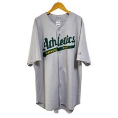 ※N 90s〜 Athletics ベースボールシャツ グレー メンズL相当