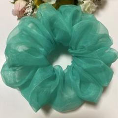 ハンドメイドシュシュ☆オーガンジーエメラルドグリーン