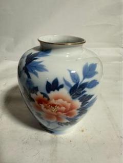 深川製磁　花瓶　花器　色絵牡丹　岩牡丹 深川製磁 - 昭和レトロ 深川製磁 花瓶 宮内庁御用達 染錦牡丹