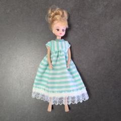 ハンドメイド　ドールワンピース　ワンピース　約90cm(4T) E601リカちゃんのワンピース ハンドメイド 22㌢、27㌢ドール服