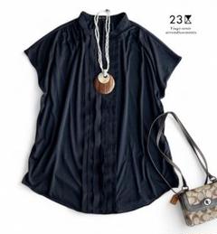 【美品】23区 半袖ブラウスワンピース ウエスト絞り 38 総柄 水色 美品】23区 半袖ブラウスワンピース ウエスト絞り 38 総柄 水色