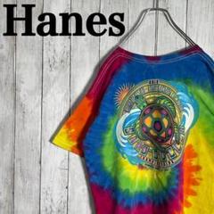 【人気】ヘインズ　両面ビックプリント　タイダイ柄Tシャツ 総柄　マルチカラー古着