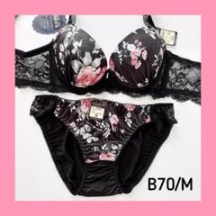 猫柄　ブラ　ショーツ　B70 ニッセン ブラジャー B70-D80 花柄 刺しゅう フルカップ 4枚組