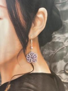桜結びのピアス　水引アクセサリー　紫　【ハンドメイド】