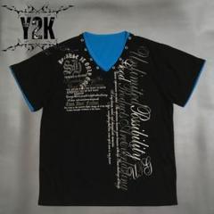 y2k 古着 00s 英字 レイヤード Tシャツ 黒 平成 ギャル男 グランジ