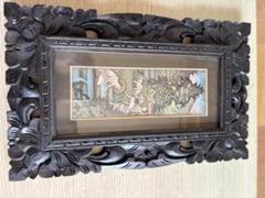 バリ島ウブラ　オリジナル細密画　手彫りの額入り バリ島ウブラ オリジナル細密画 手彫りの額入り