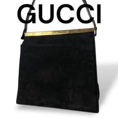 良品　GUCCI　グッチ　ショルダーバッグ　ベロア　金　レザー　ブラック