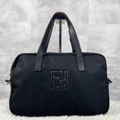 美品 フェンディ ナイロン ハンドバッグ FFロゴ エンボス ファスナー 黒