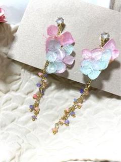 紫陽花 ドライフラワーオパール ピアス 可愛い 天然石