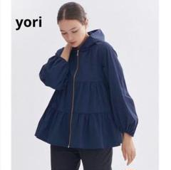 美品　ヨリ　yori ビッグリボン　撥水　ロングパーカー　ジャケット　ネイビー 8a1e187a4ff6b62ecbf4e3acb944d7