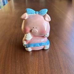 貯金箱　ファンシー　ソフトクリームとブタ　ピンクと水玉水色