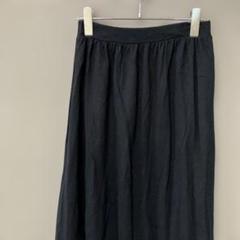ベルメゾン フレアロングスカート(M)シンプルブラック無地 ウエストゴム