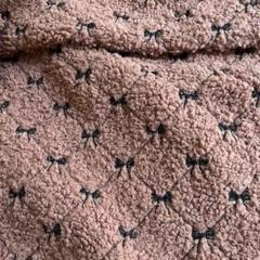 リボン刺繍　ファー　スモーキーピンク　30cm送ります。