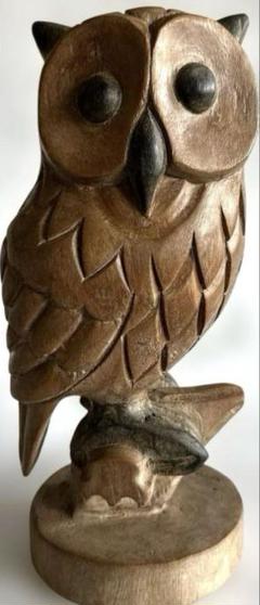 木製フクロウの置物 木彫り　縁起物　インテリア　アンティーク