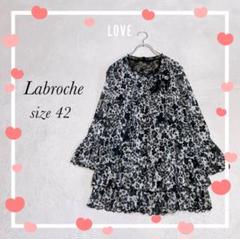 日本製《Labroche》チュニック ブラウス(42)花柄 プルオーバー フリル