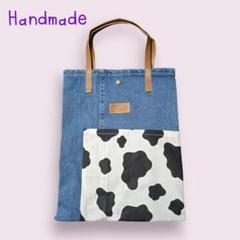 ハンドメイド デニムトートバッグ(モウ柄)