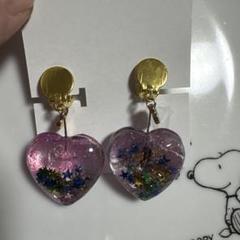 耳飾り ハートイヤリング 星ラメ入り レジン ハンドメイド ピンク