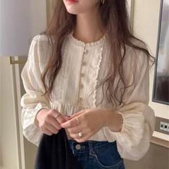 トップス　ブラウス　韓国　レトロ　シャツ　春　秋　L　レース レディース