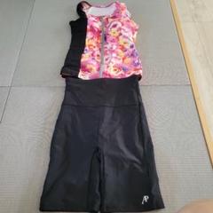 フィットネス水着 ピンク・黒花柄 Mサイズ