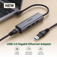【新品】UGREEN USB 3.0 有線LANアダプタ ハブ付き 高速転送