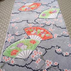 122　 着物ハギレ　36×330㎝　扇子華文　梅飾り　リメイク
