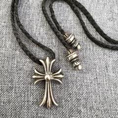 Chrome Hearts 革紐/chromehearts/美品 Chrome Hearts CH Cross LRG Large Pendant Top Leather Blade