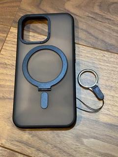iPhone13 pro ケース スタンド機能 ブラック マット ストラップ付