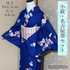 小紋 名古屋帯 セット 草花文様 横段文様 引箔 トールサイズ
