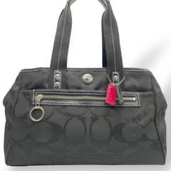 美品　COACH　トートバッグ　シグネチャー　キャンバス　A4収納 ブラック