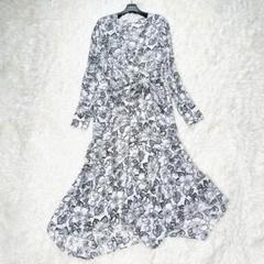 美品 クリスチャン ワイナイツ フラワープリント ロングワンピース ベルトリボン