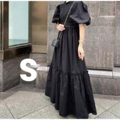 ZARA ポプリンパネルワンピース ロングワンピース ブラック S
