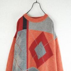 G9627*ミラショーン☆総柄☆プルオーバー☆ニット☆セーター☆オレンジ☆M