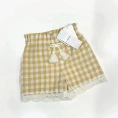 新品未使用 チェック柄 ショートパンツ 半ズボン イエロー ベージュ 黄色 80