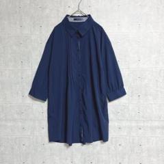【La・comfy】ロングシャツ チュニック 七分袖 ポケット 羽織 ギャザー