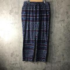 Y2101古着　パジャマパンツ　柄パンツ　紺　90s Y2K