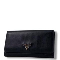 PRADA プラダ レザー サフィアーノ 長財布 金ロゴ ブラック Wボタン 黒