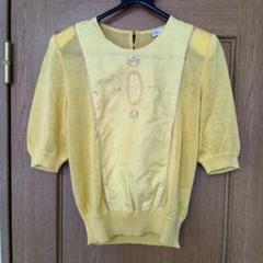 ナイガイ　刺繍 　ビジュー　五分袖 　ニット　トップス　M 肩パットのサムネイル