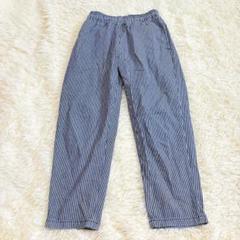 m984 GU シェフパンツ ヒッコリー ストライプ柄デニムパンツ ドロスト
