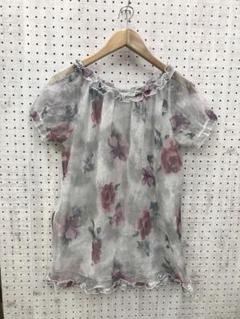 ロマンティックグランジ古着 フリルトリム 花柄シワ加工メッシュパフスリチュニック