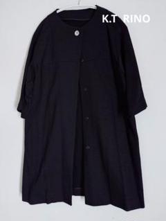 美品　K.T RINO リネン混　黒 　七分袖　ノーカラーコート