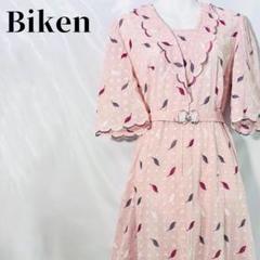【レア】Bilen FUKUOKA レトロ ワンピース 葉柄刺繍シア生地　七分袖