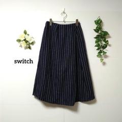 スウィッチ ストライプ柄 フレアスカート フリー ウエストゴム ウール混み