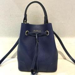 【美品】FURLA ステイシー　ミニ　巾着　ショルダーバッグ　2way ネイビー