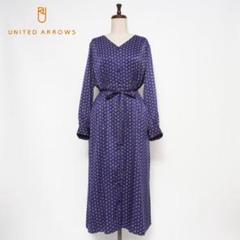 美品 グリーンレーベルリラクシング プリントワンピース 紺 サイズF*ED736